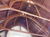 Ornate trusses and bare wood ceiling of Old Christ Church